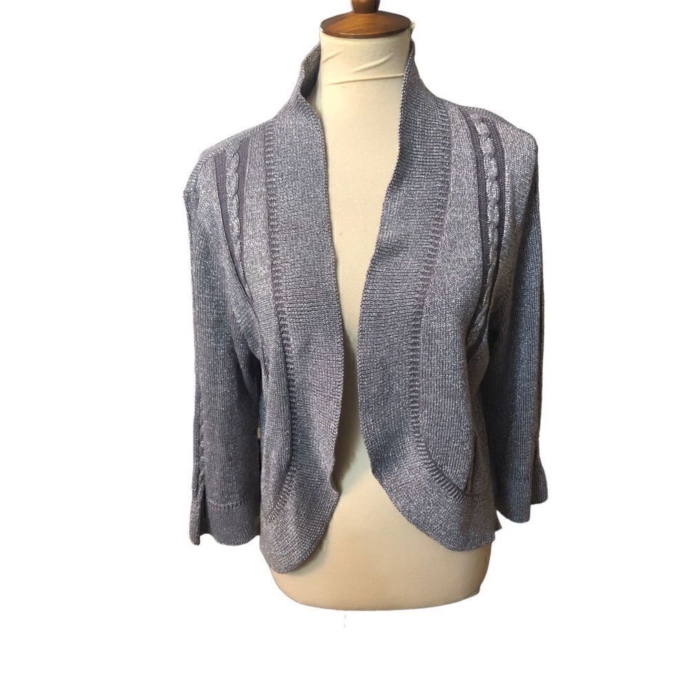 Peter Nygard Silver Sparkle Metallic Open Cardigan Size XL